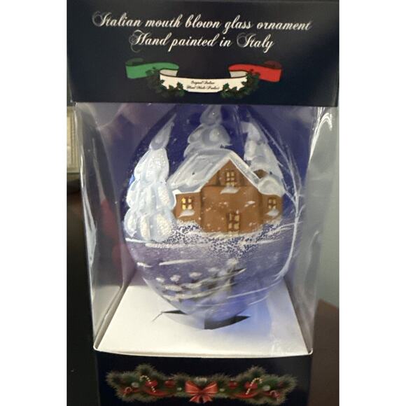 Christmas Bellagio Italian Mouth Blown Hand Painted Glass, Christmas House, 7" - Picture 4 of 5